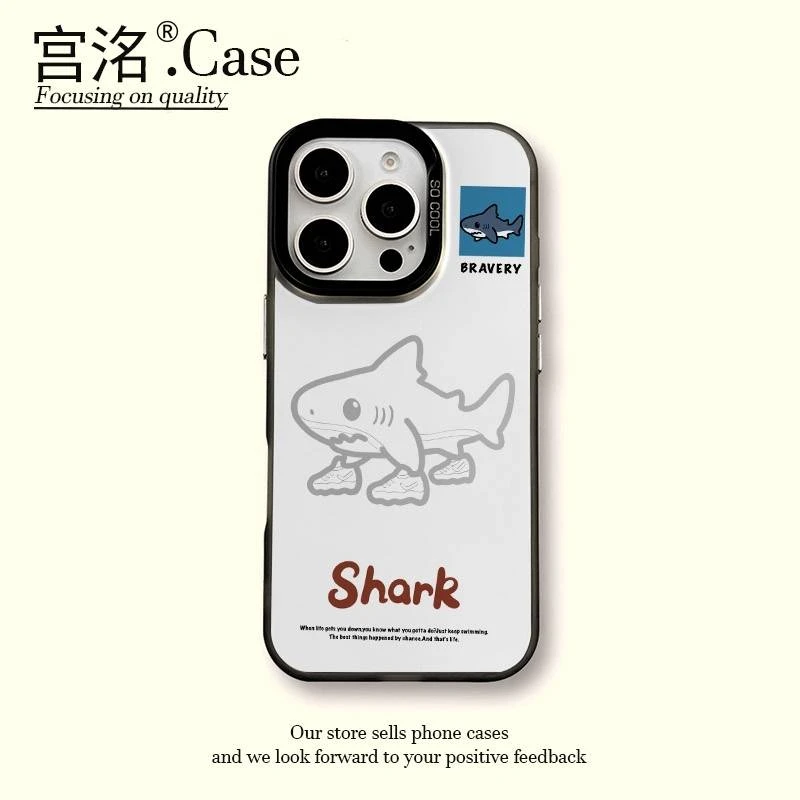 白底穿鞋鲨鱼彩银壳适用于iPhone苹果17手机壳华为oppo小米手机壳
