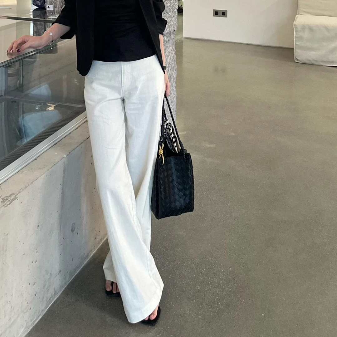 LUOZHIYIN/罗知音P112086TZ亚麻+棉百搭无弹力阔腿裤水洗牛仔裤