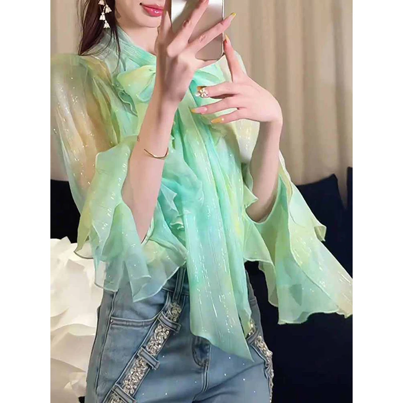 法式温柔风喇叭袖衬衫女2025春季新款蝴蝶结设计感上衣+吊带背心