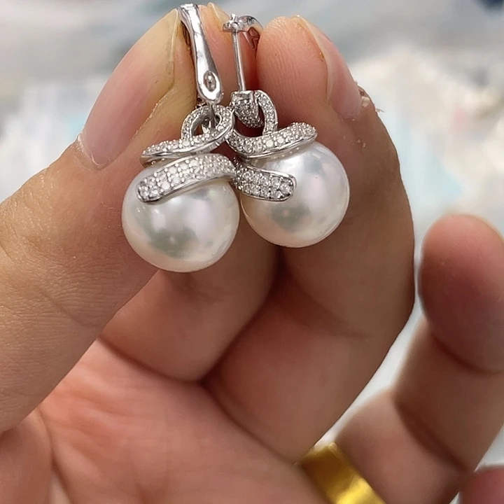 银S925镶嵌海水珍珠耳饰