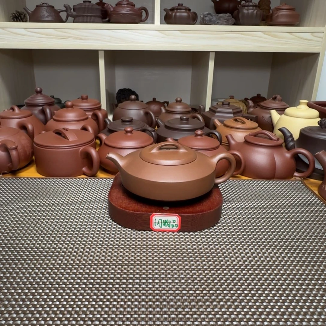 茶壶紫砂福利品半手工紫泥扁石壶160ml