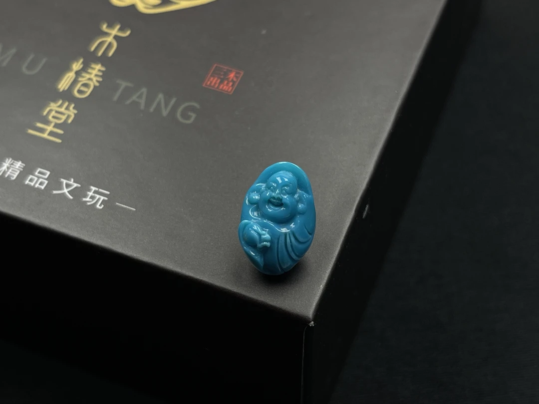 原矿绿松石挂件弥勒佛雕刻 16✖️10.5 璀璨夺目 全品无暇