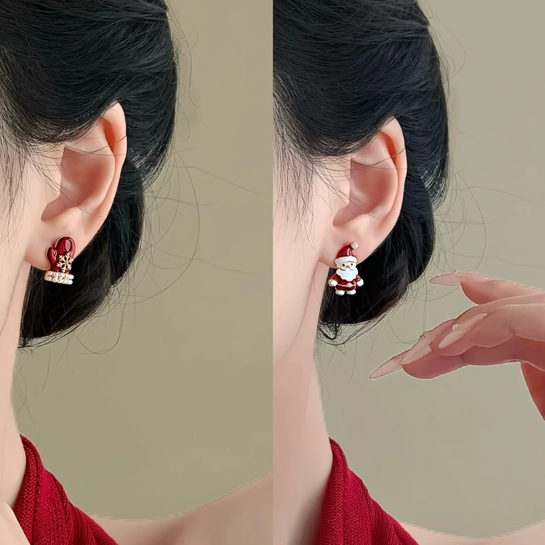 铜合金耳饰 「圣诞手套」圣诞氛围可爱耳钉蚊香盘耳夹耳环耳饰
