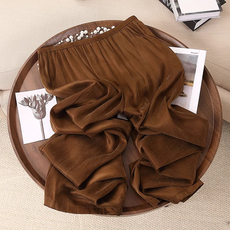 拉夏贝尔休闲阔腿裤女夏季薄款2025新款高腰显瘦宽松垂坠感直筒裤