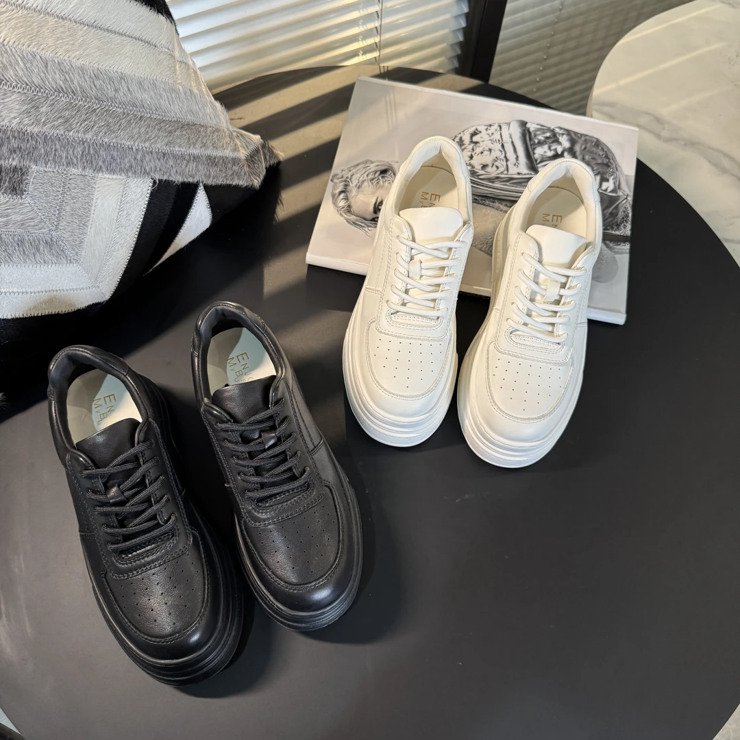 EM2025春夏新款厚底舒适板鞋圆头系带复古增高百搭休闲板鞋