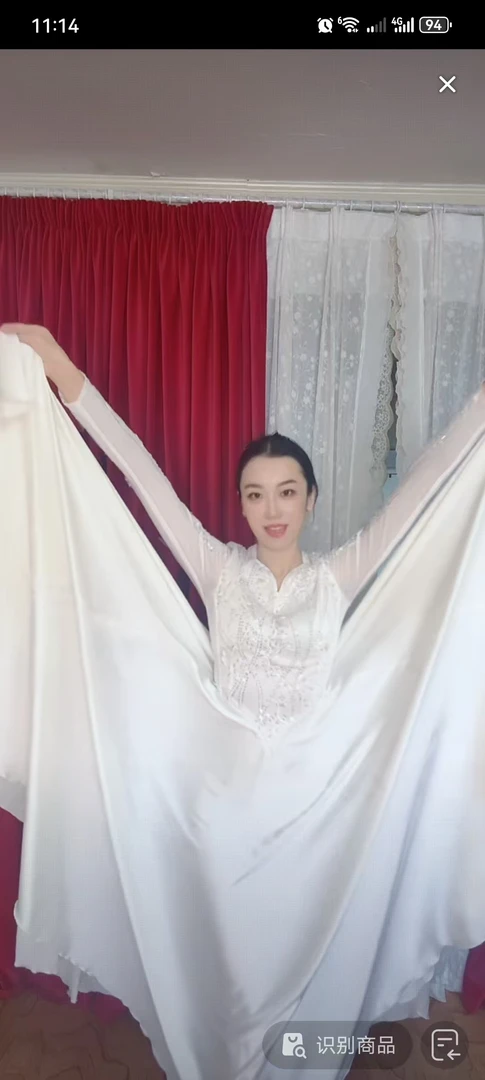 民族风新款维吾尔族舞台时尚服装白色连衣裙