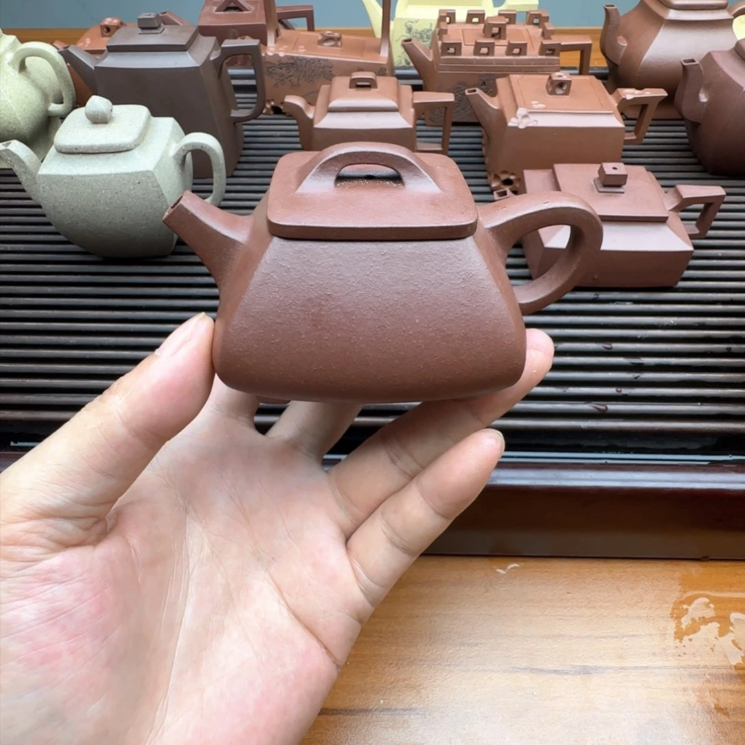 紫泥壶带****豆半手工紫泥四方石瓢120c c