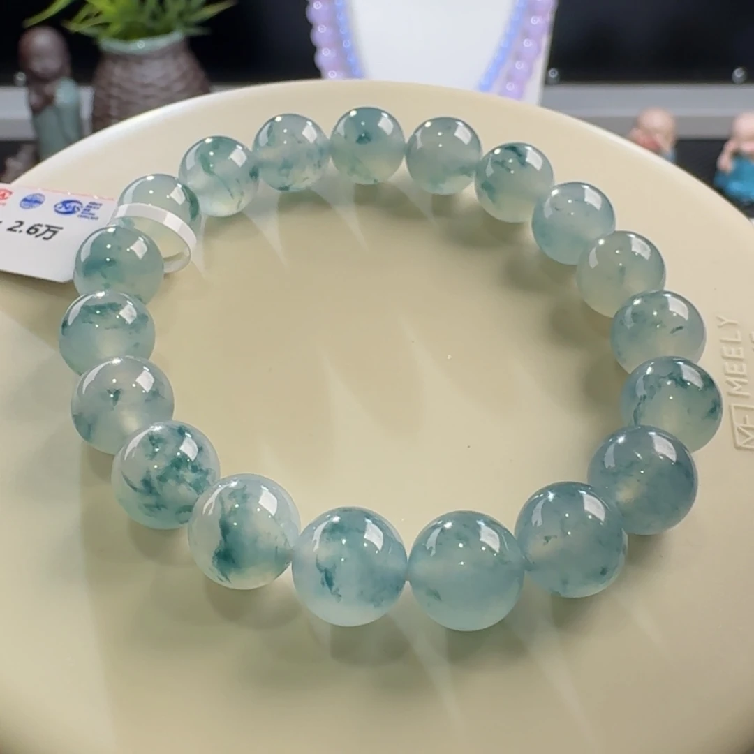 翡翠手链未镶嵌冰蓝飘花单圈卡10