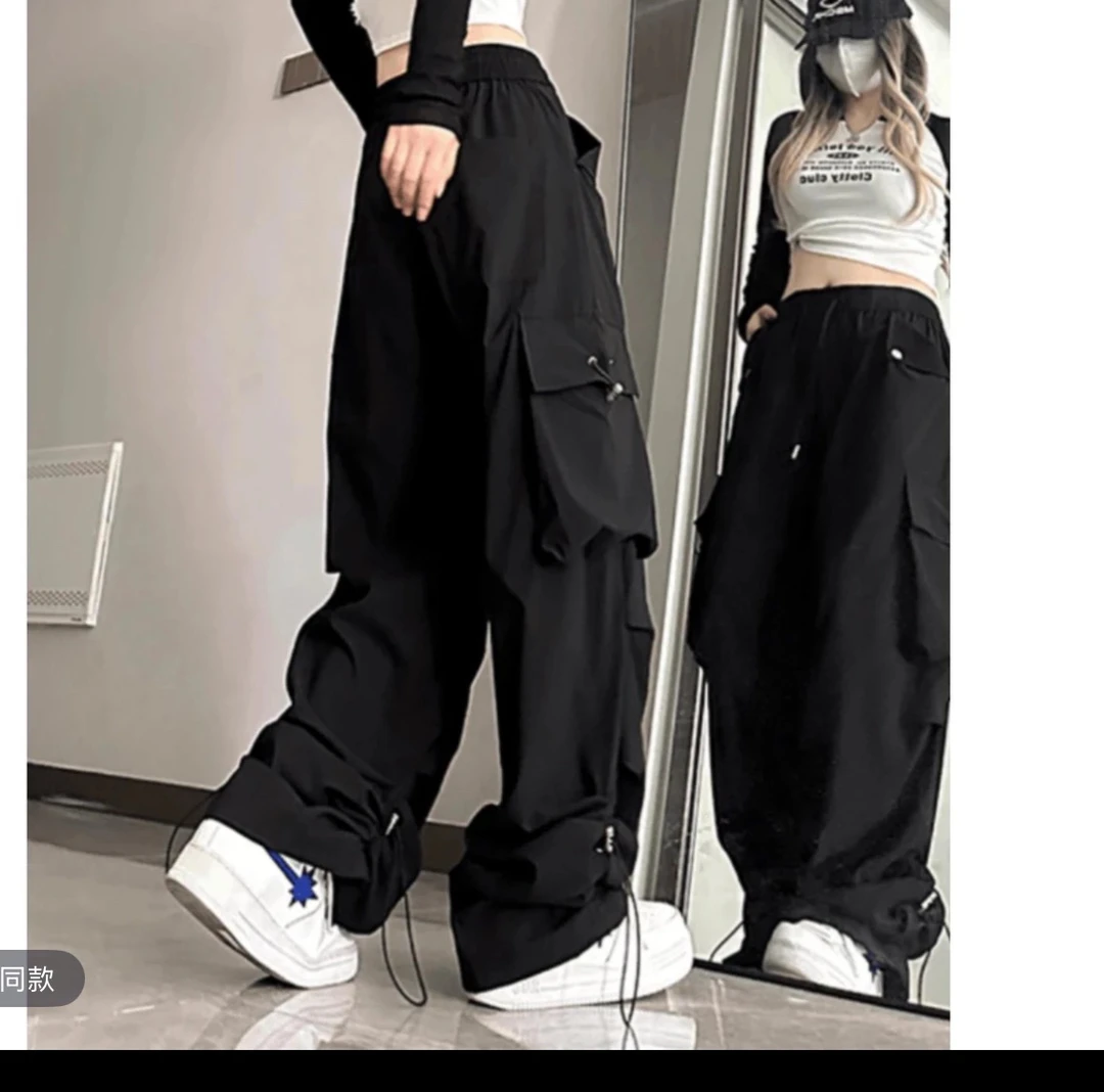 2511 春夏季薄款美式宽松显瘦高腰工装裤 甜酷风百搭直筒休闲运动