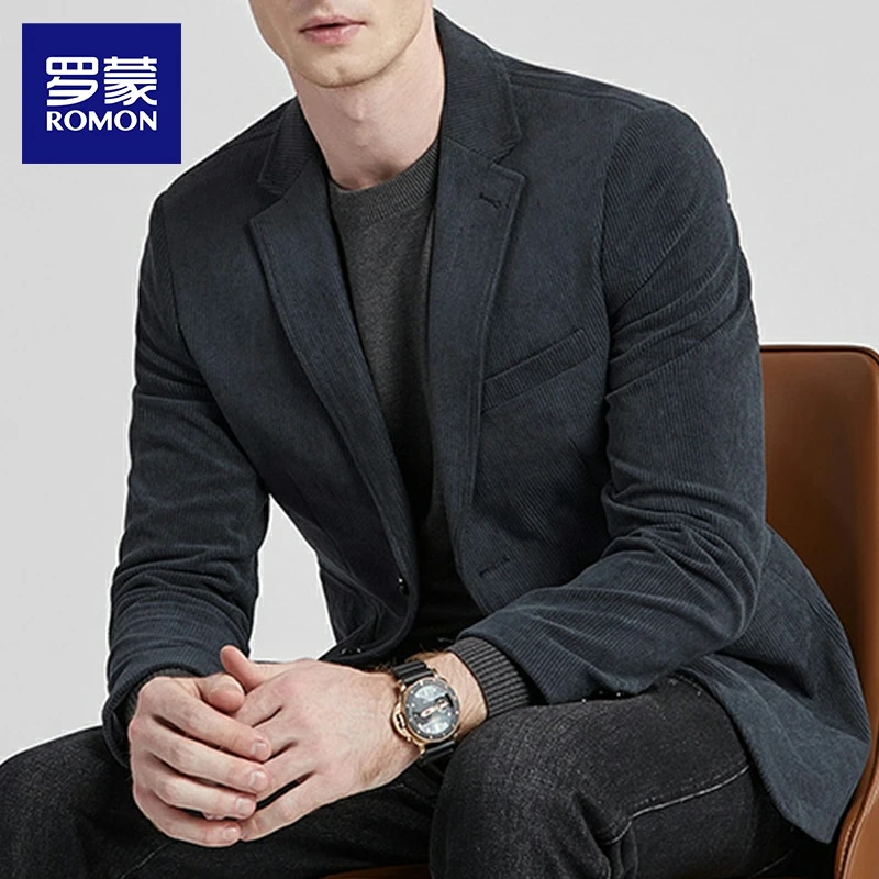 罗蒙男士灯芯绒单西服商务平驳领两粒扣西装男外套秋冬款2025新款