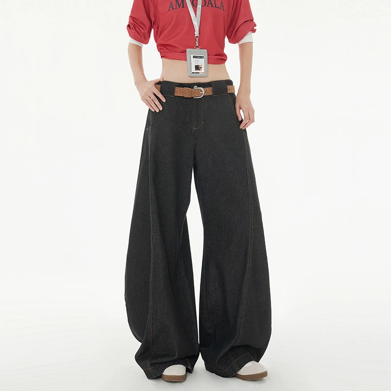 【蓓蓓专属】美式弯刀牛仔裤女2025春季新款做旧水洗男女垂感阔腿裤