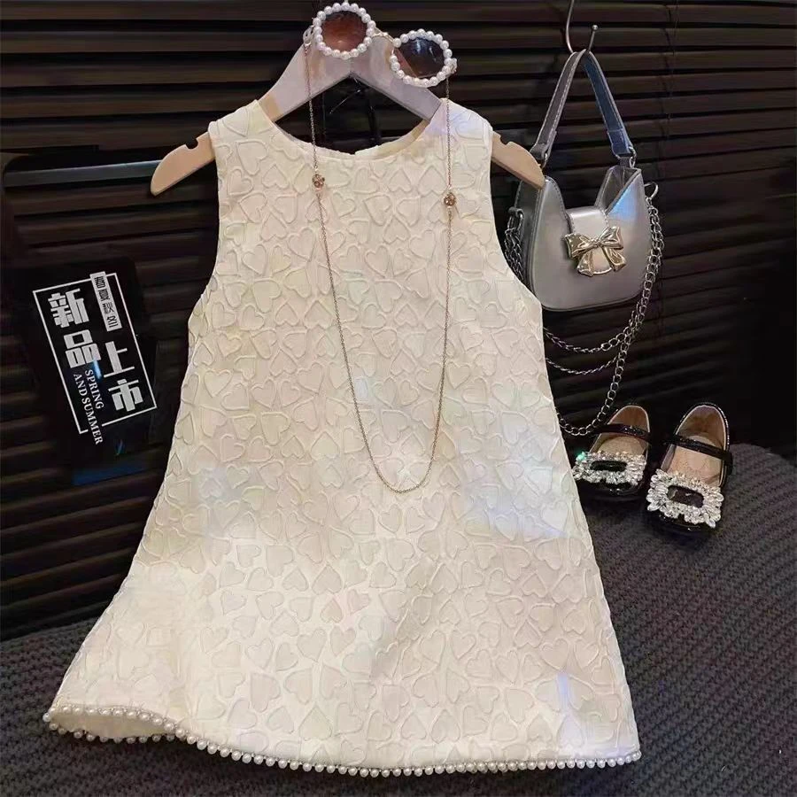 女童洋气露背公主裙2024新款儿童蝴蝶结礼服裙宝宝珍珠包边背心裙