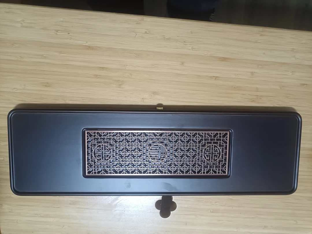 竹制茶盘家用简约长铜片平盘办公室复古茶桌小型排水式干泡茶盘子