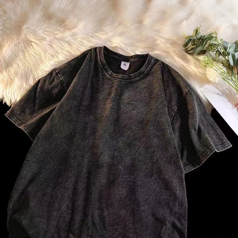 （黑色短袖）男女同款水洗短袖水洗黑色宽松短袖T恤做旧ins复古百搭