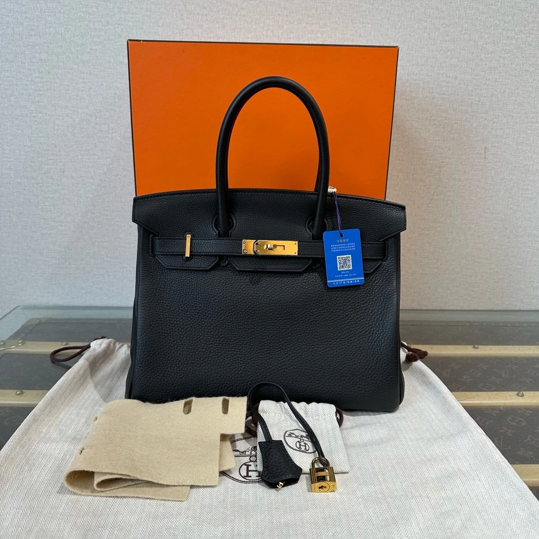99新 Hermes/爱马仕 黑金 Birkin30手提单肩斜挎包 71957