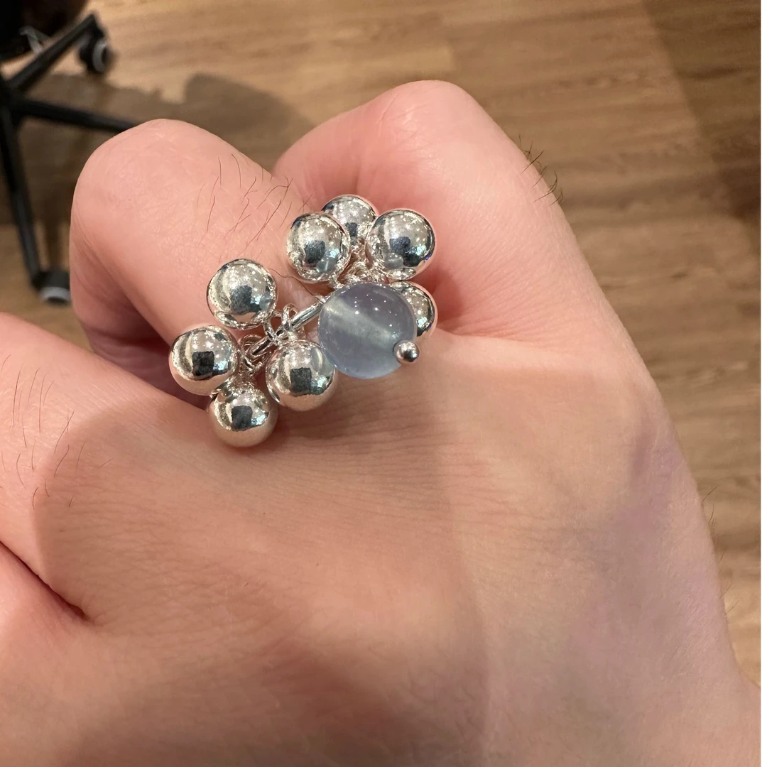 J13332<非晚>s925银海蓝宝银圆珠开口戒指