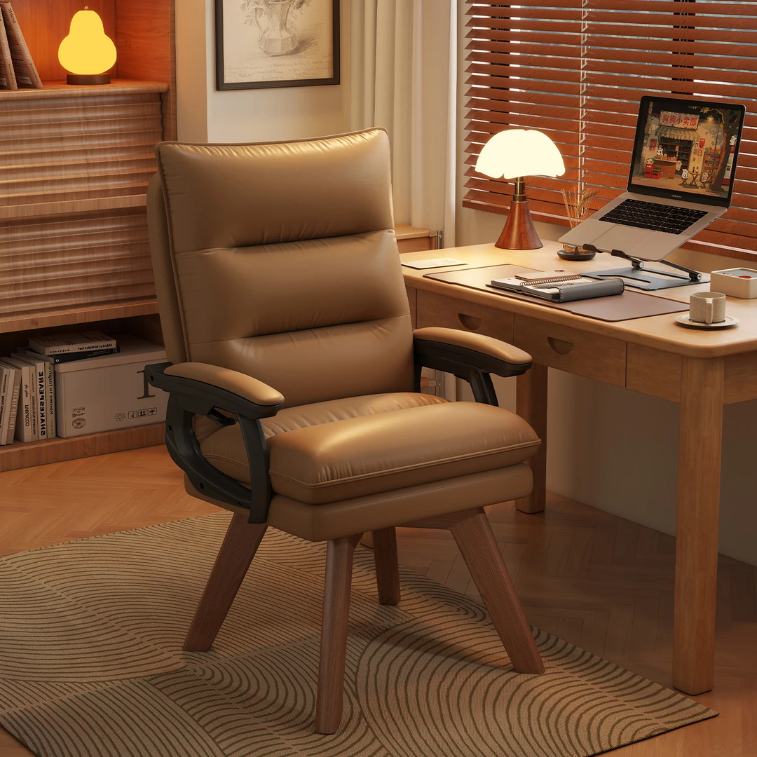 诗维克家用可旋转电脑椅书房书桌椅实木腿办公沙发椅休闲椅靠背椅