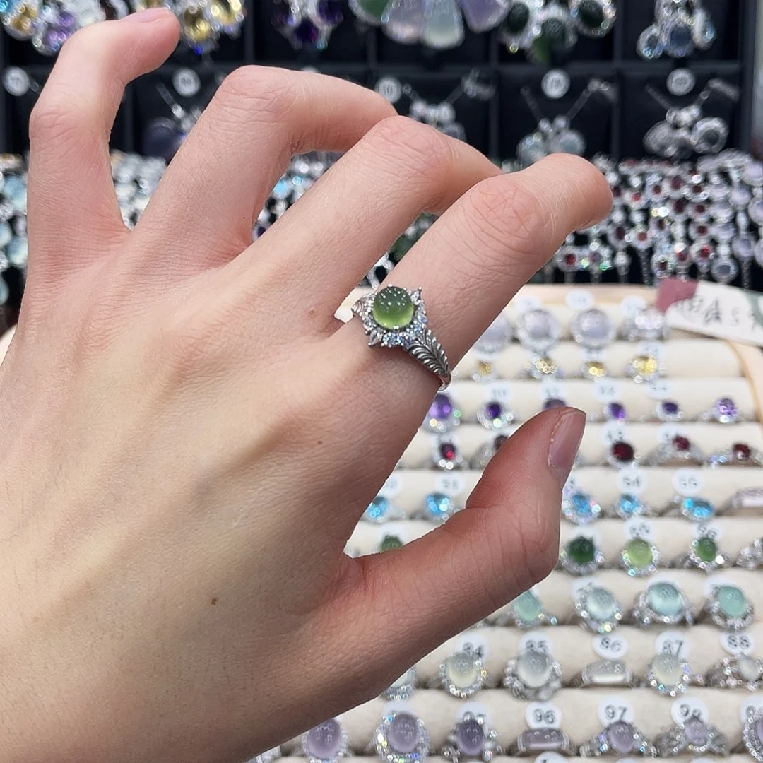 蛇纹石玉银S925镶嵌戒指戒指