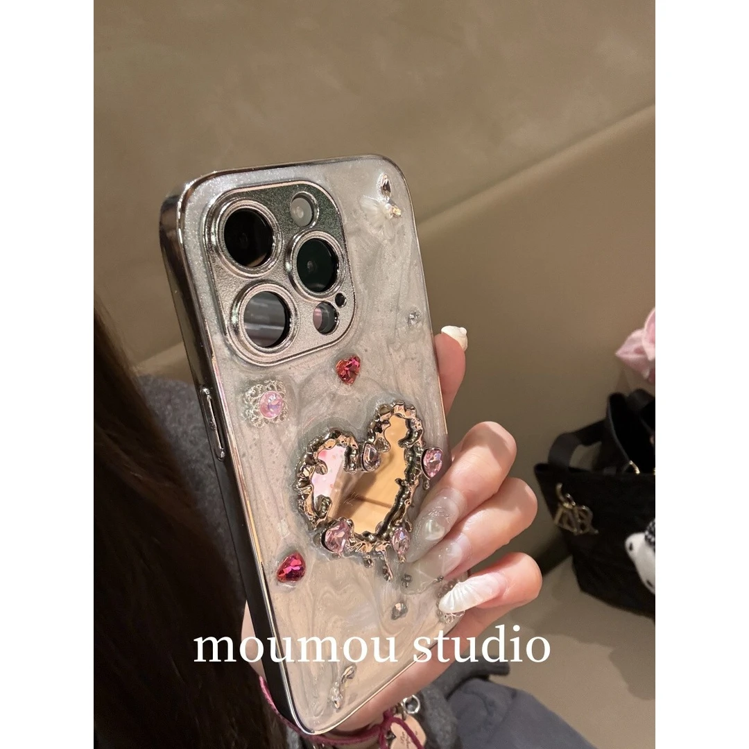 高级感滴胶闪钻爱心镜适用于iPhone16Promax手机壳苹果15时尚1413