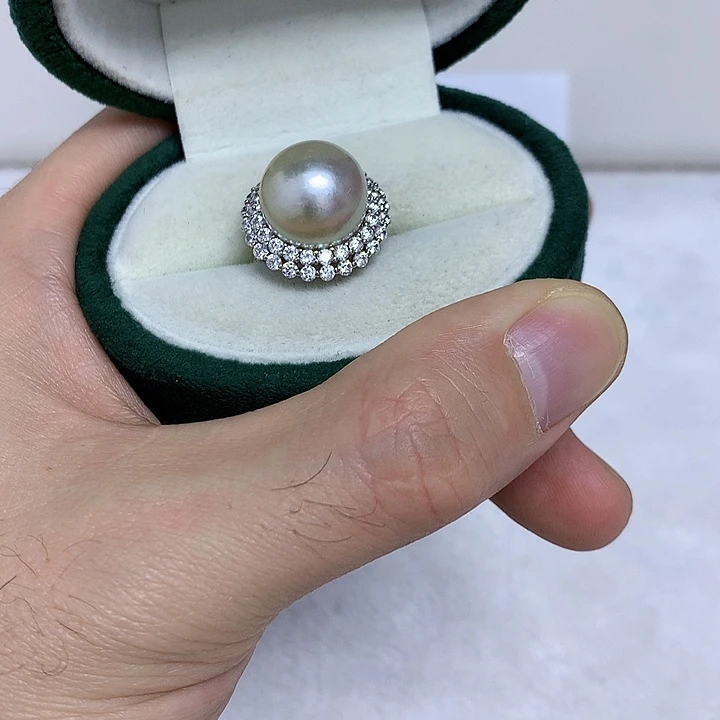 戒指银S925镶嵌海水珍珠13-14