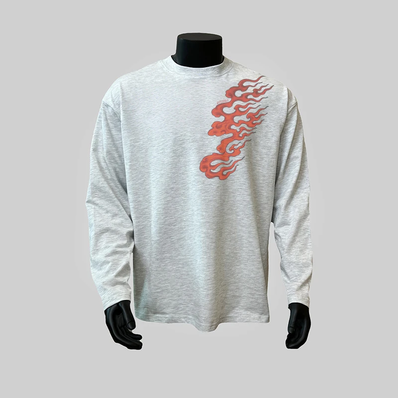 300克重磅！趣味圆领高街印花上衣新款宽松百搭长袖t恤学生ins风