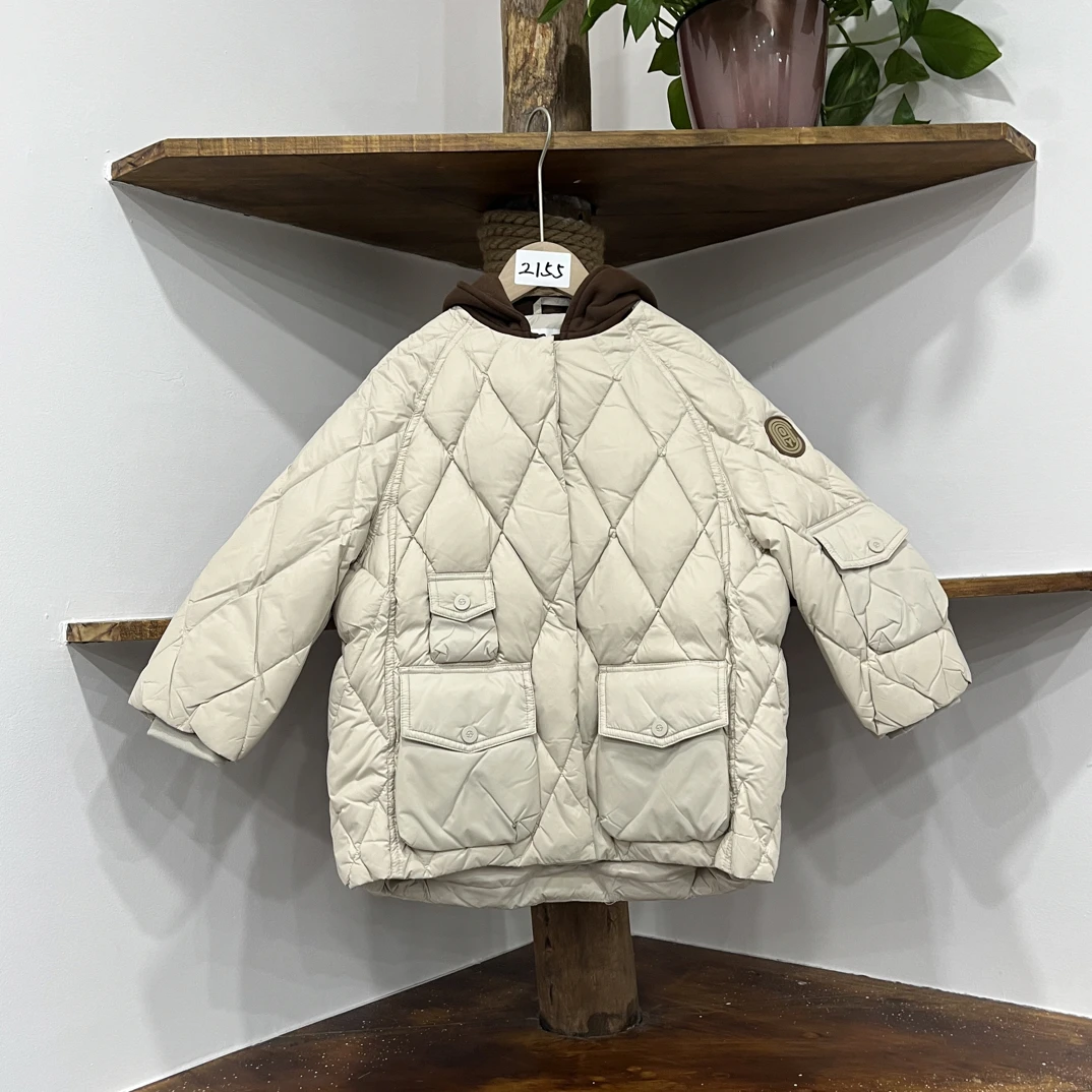 暖家 2155款D区杏色带帽羽绒服