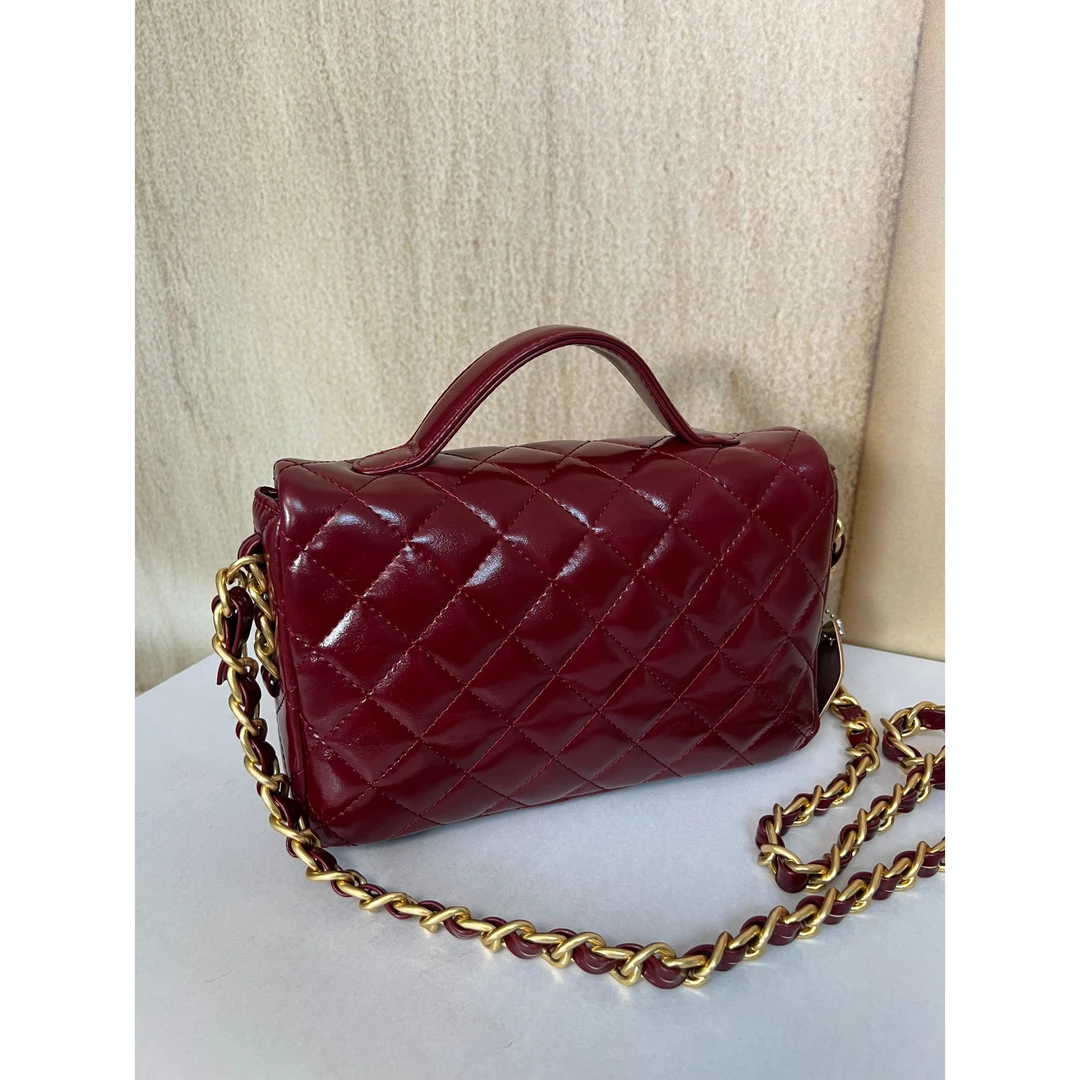 TOLEX2025新款手工时尚百搭双袋真皮女包红色24cm