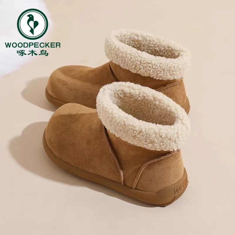 啄木鸟厚底加绒雪地靴女2025新款冬保暖棉鞋平底勃肯鞋一脚蹬短靴