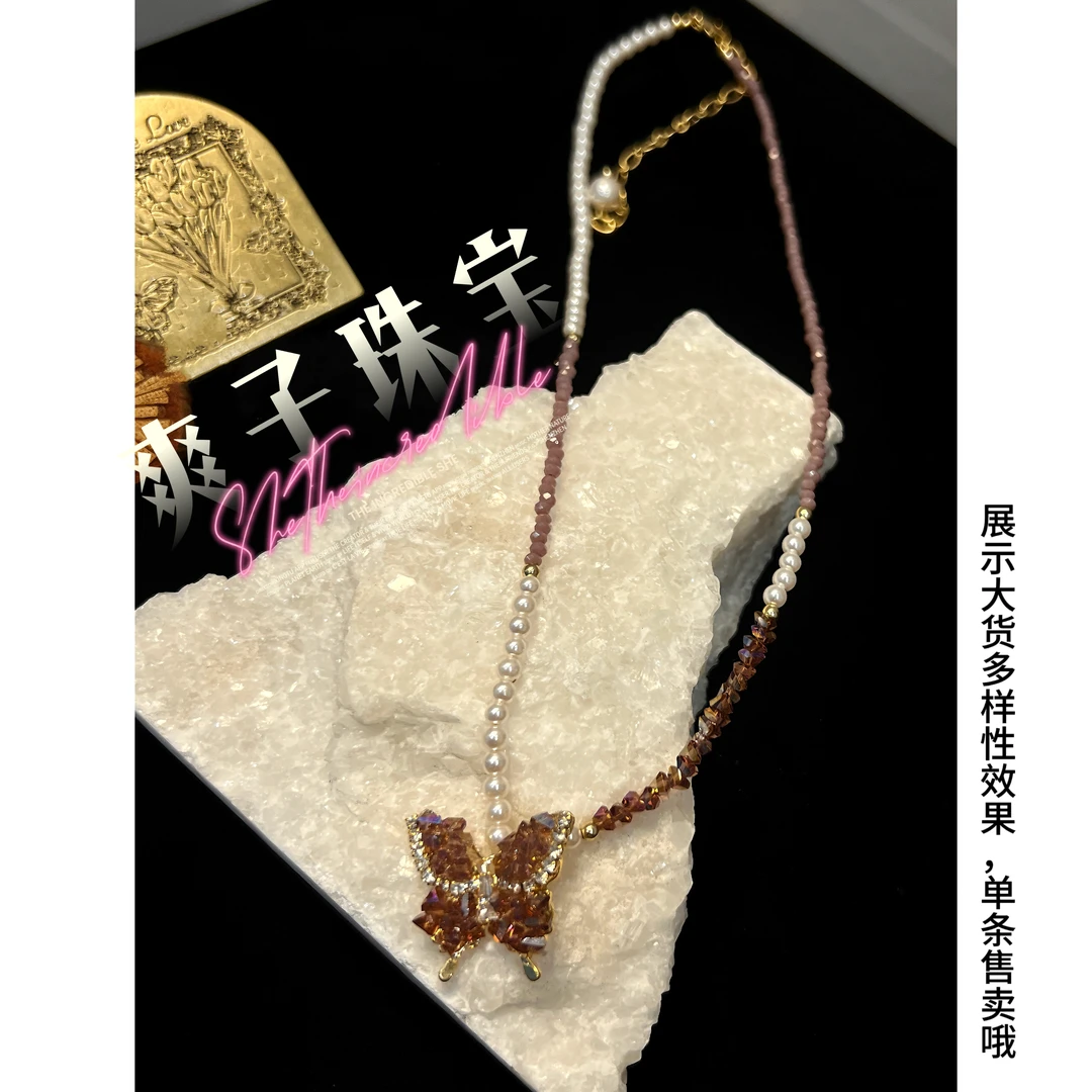 铜合金锆石项链 328 野紫蝴蝶 小清新减龄高级（链长40cm+尾巴5c