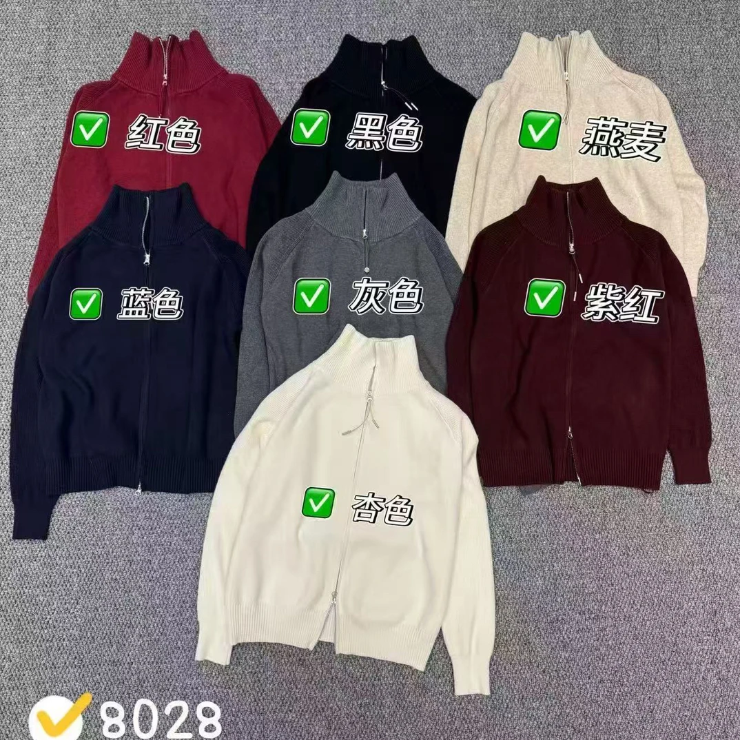 WTT-8028 秋冬新款韩版拼接立领宽松拉链针织外套