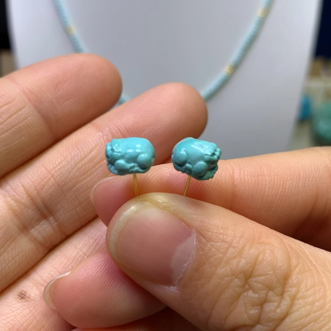 绿松石耳饰18K金镶嵌