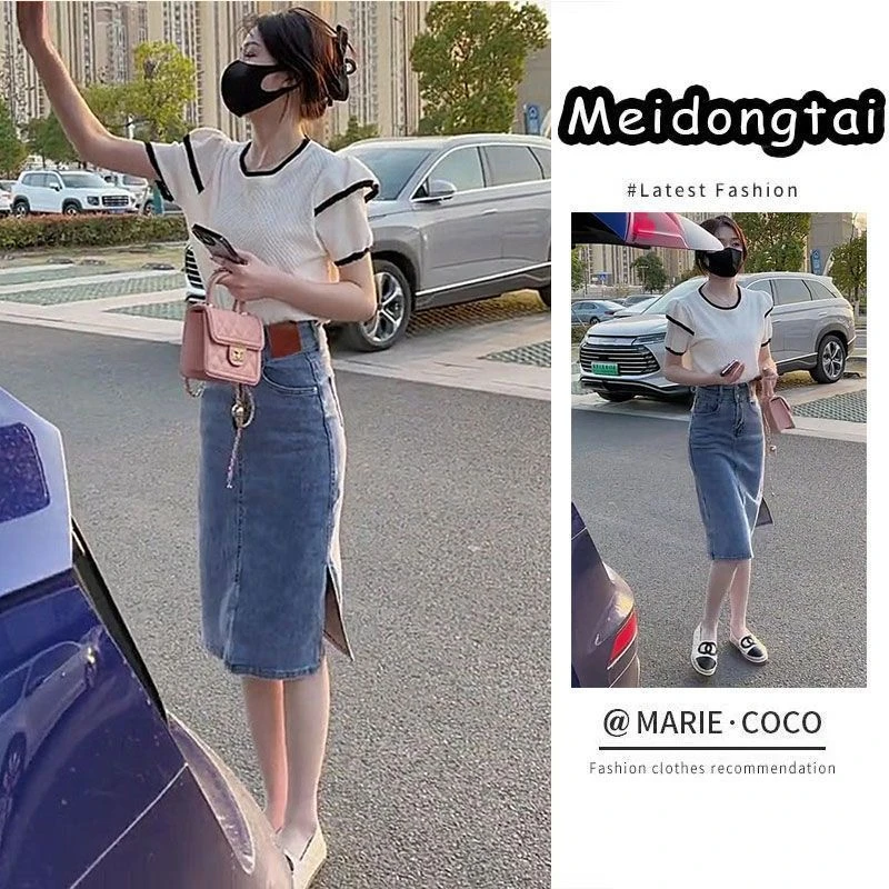 套装牛仔裙半身裙女小个子设计感小众女神范复古夏季2025新款长裙