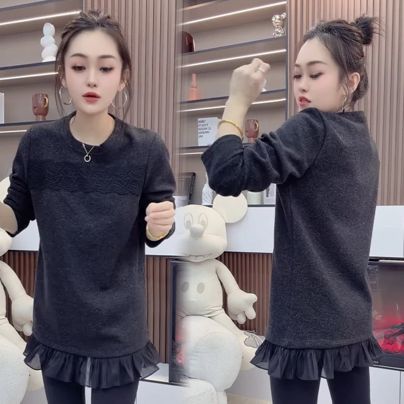 2025秋冬新款时尚显瘦气质网红高档洋气女高级百搭宽松大码蕾丝衫