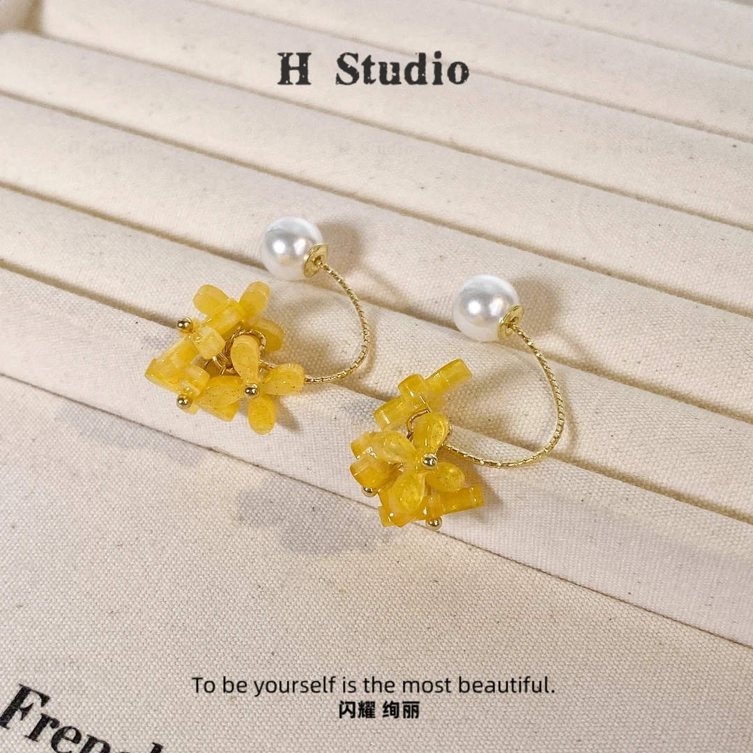 铜合金树脂耳饰 E3782 甜美复古少女百搭时尚气质