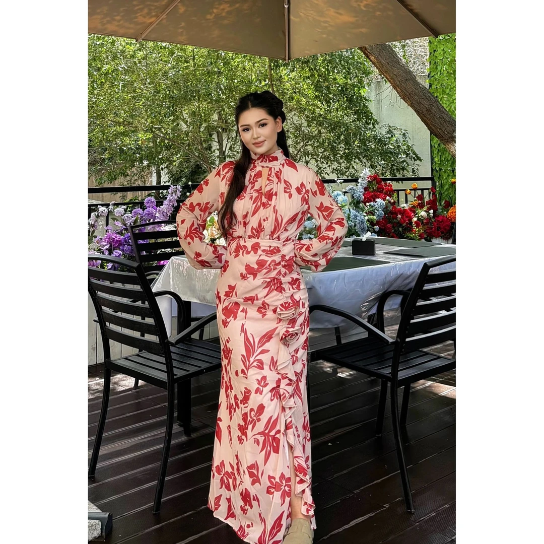 6015【】新款时尚气质立体玫瑰花女装连衣裙