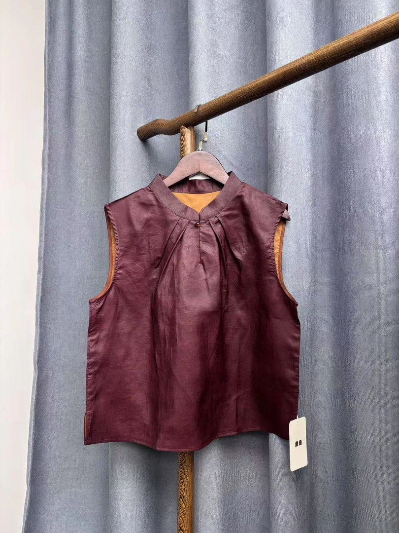 2025夏季新款休闲百搭香云纱龟裂纹背心马甲女C066