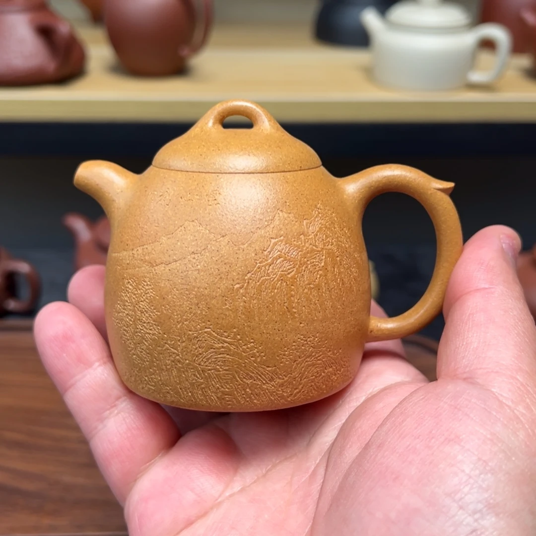 拉***带茶壶紫砂150cc刻绘黄金段秦权