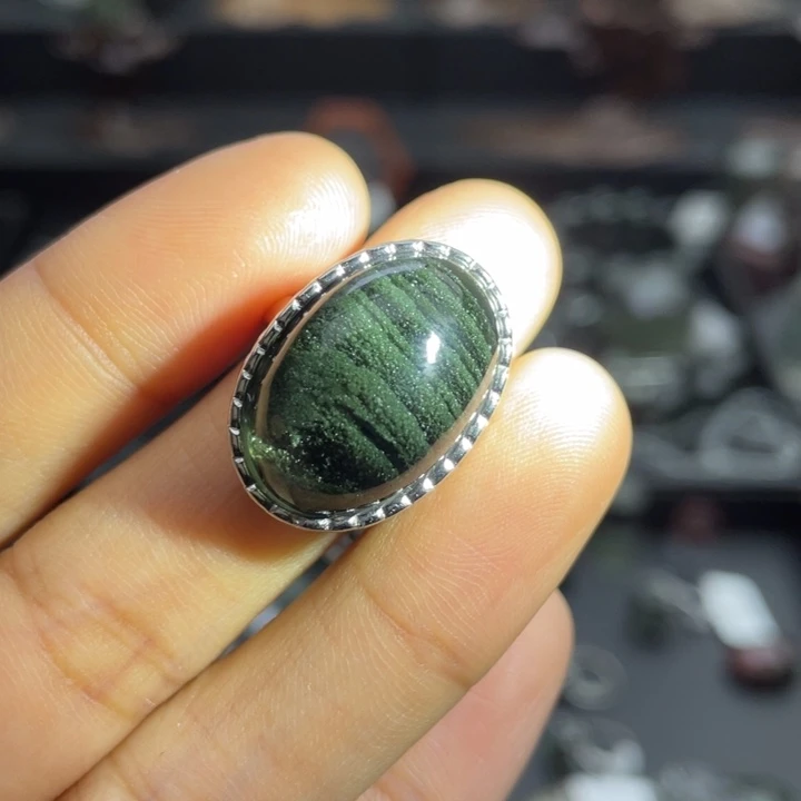 银S925镶嵌戒指水晶绿幽灵戒指