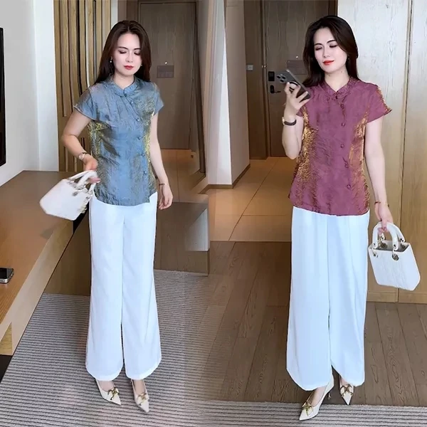 2025夏季穿搭衬衫时尚洋气休闲气质显瘦女神新中式盘扣上衣2519