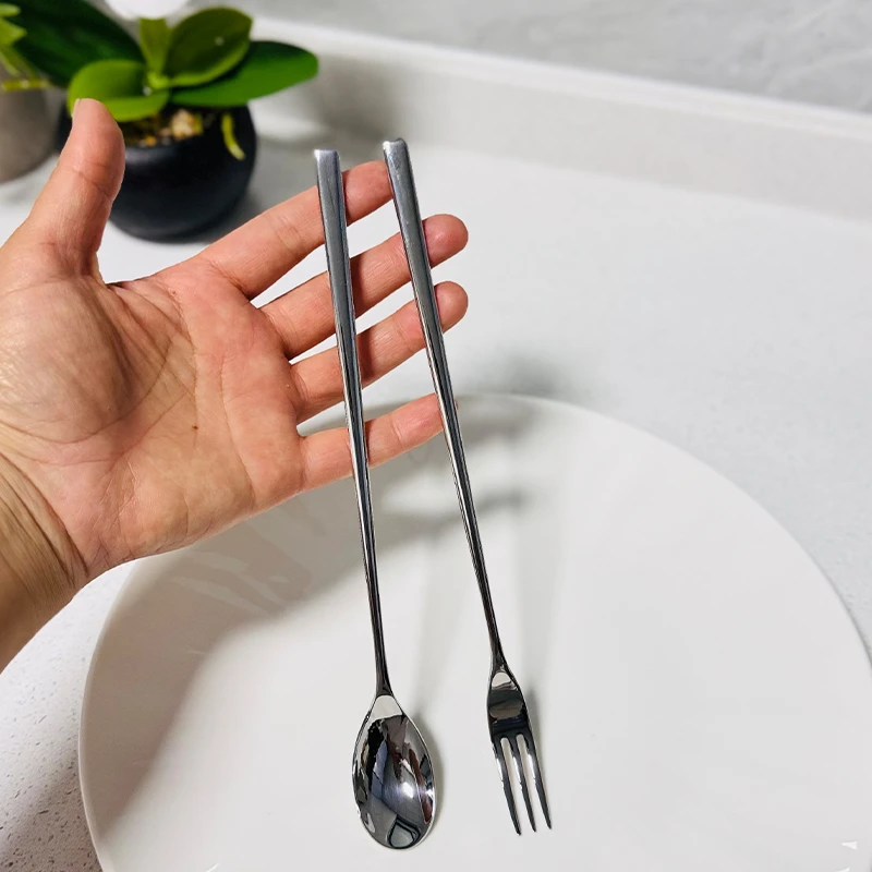 超推荐18-10不锈钢长柄搅拌勺调料咖啡勺加长手柄蜂蜜勺水果叉