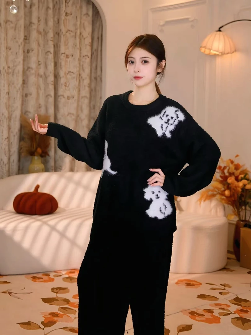 【黑色顽皮狗】冬日时尚原创设计可外穿睡衣家居服套装2