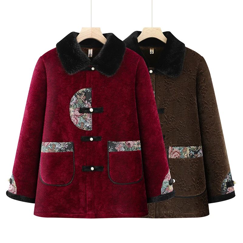 宽松型纽扣中国风刺绣时尚风中老年女装常规款翻领妈妈装奶奶装