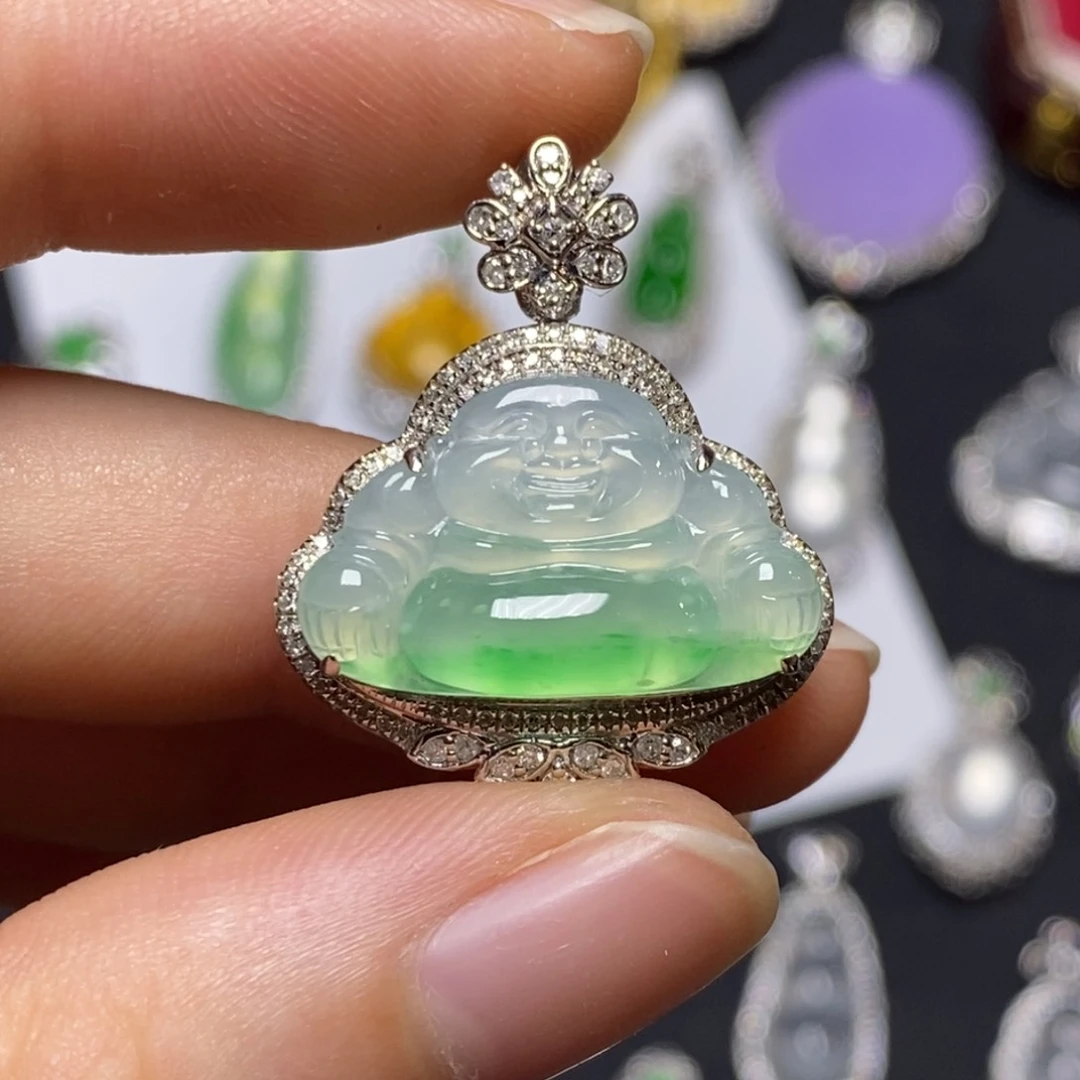 翡翠18K金镶嵌吊坠(不含链)佛
