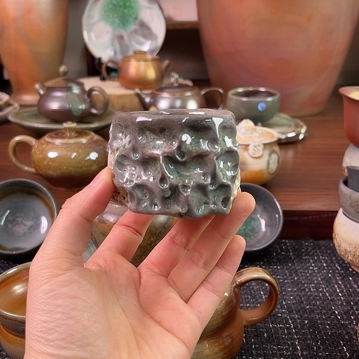 柴烧手捏太湖石主人杯