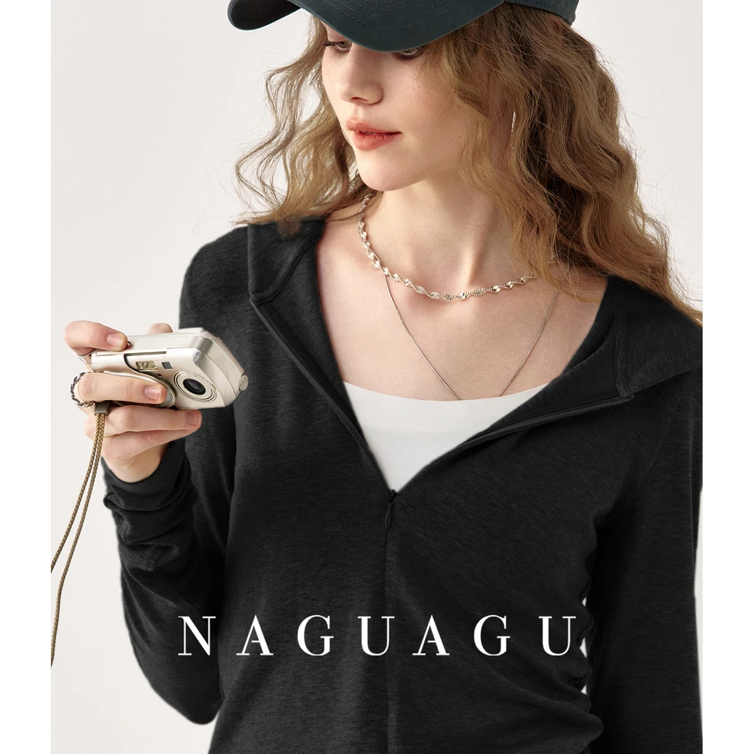 【cozy连帽衫】優质弹力面料 宽松连帽拉链长袖T恤正肩上衣女