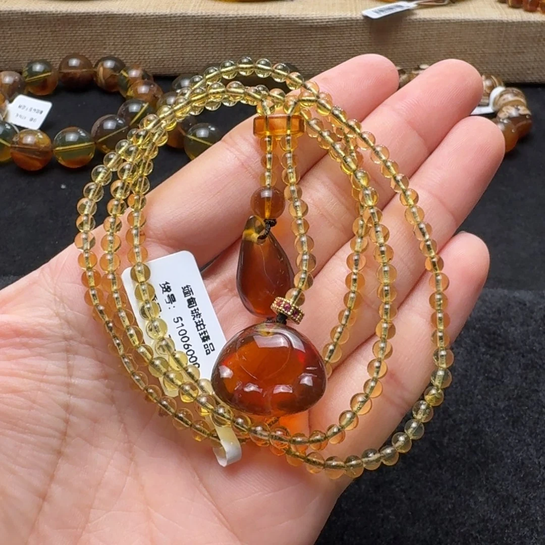 琥珀未镶嵌珠宝奇石橘蜜果冻猫爪套链