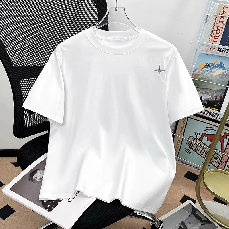 男士经典短袖T恤男士夏季纯棉T恤白色宽松圆领短男款船领巴斯克