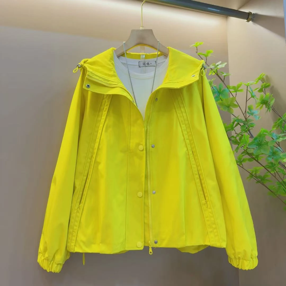 欧洲站重工韩版休闲时尚连帽拉链耐磨防风硬壳冲锋衣（长61左右）