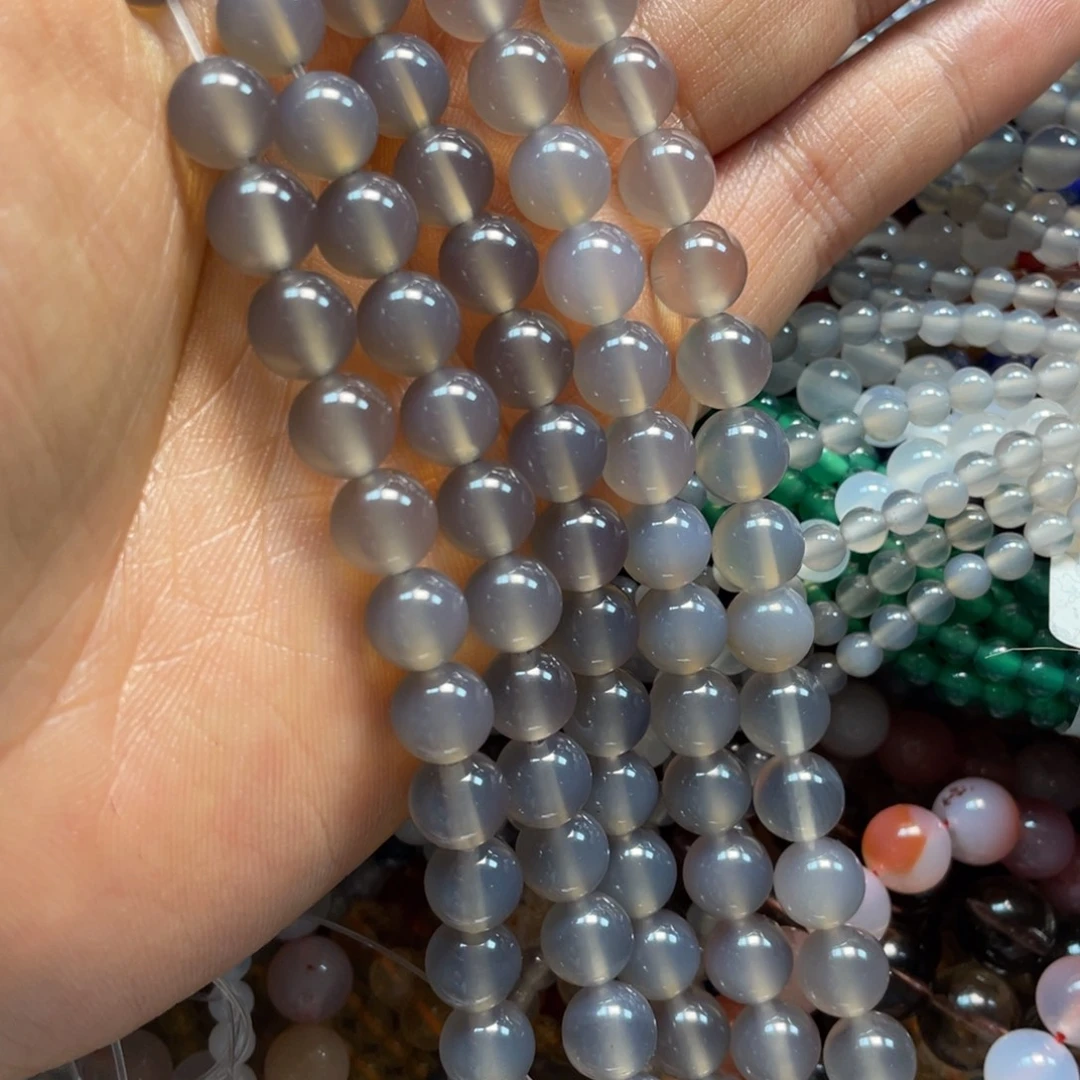 玛瑙/玉髓未镶嵌珠宝半成品灰玛瑙8mm