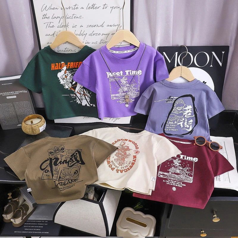 新中式国风宝宝上衣童装T恤洋气半袖印花溜肩儿童t恤新款夏季短